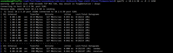 iperf screenshot showing 327 Mbps throughput