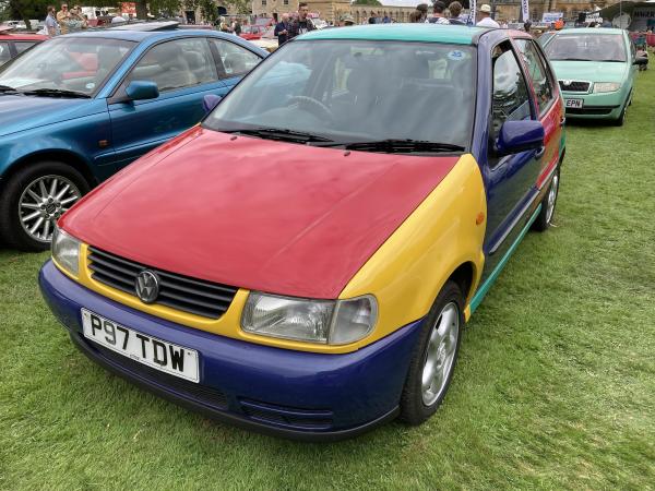 Multi-coloured Volkswagen Polo Harlequin, front quarter view