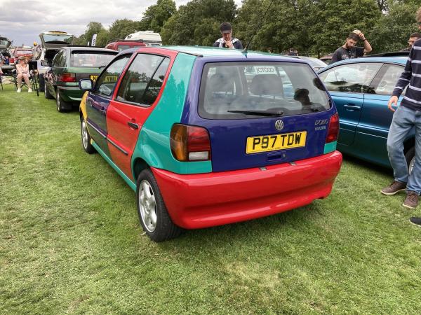 Multi-coloured Volkswagen Polo Harlequin, rear quarter view