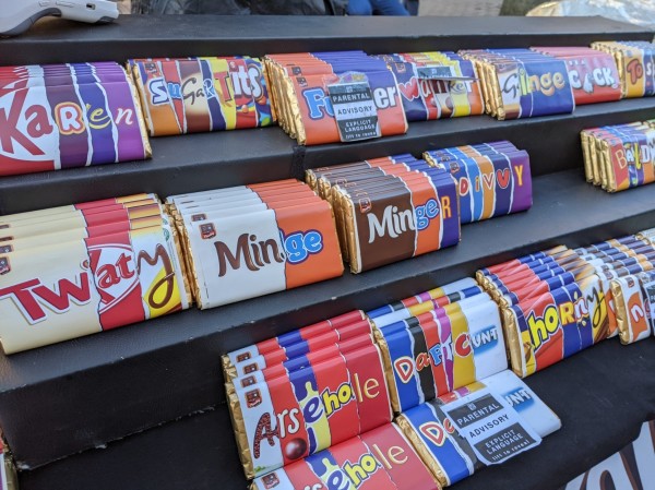 Artisan chocolate in Cambridge combines popular brands to create obscene new names, such as twix KitKat and galaxy becoming Twaty