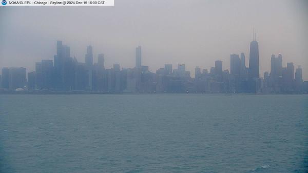 View of Chicago skyline from William E. Dever Crib in Lake Michigan east of North Avenue. // Image captured at: 2024-12-19 22:00:01 UTC (about 3 min. prior to this post) // Current Temp in Chicago: 32.36 F | .20 C // Precip: overcast clouds // Wind: SSW at 7.001 mph | 11.26 kph // Humidity: 72%