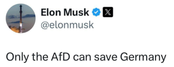 Elon Musk

@elonmusk

Only the AfD can save Germany