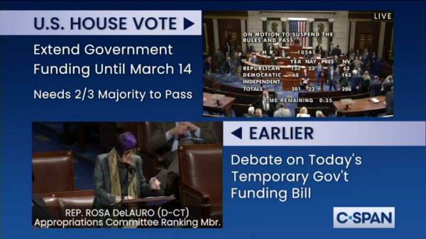 screenshot of webcast by CSPAN showing current vote count.