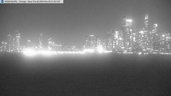 View of Navy Pier in Chicago from William E. Dever Crib in Lake Michigan east of North Avenue. // Image captured at: 2024-12-21 03:00:01 UTC (about 3 min. prior to this post) // Current Temp in Chicago: 26.05 F | -3.31 C // Precip: overcast clouds // Wind: N at 12.996 mph | 20.91 kph // Humidity: 73%