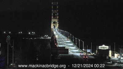 Northeastern view of the Mackinac Bridge traversing the Straits of Mackinac. // Image captured at: 2024-12-21 05:22:47 UTC (about 10 min. prior to this post) // Current Temp in Mackinaw City: 18.76 F | -7.36 C // Precip: overcast clouds // Wind: NW at 11.498 mph | 18.50 kph // Humidity: 83%