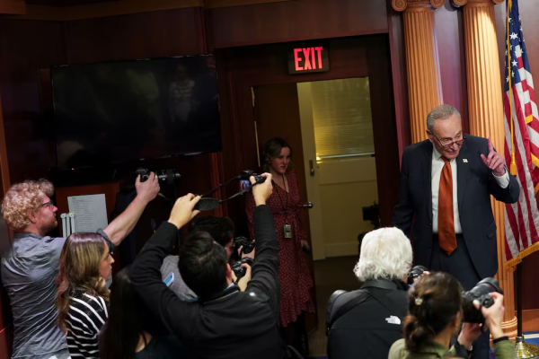 U.S. Senate Democratic leader Chuck Schumer attends a press conference with Senate Democrats on the judiciary committee in Washington, U.S., December 20, 2024.