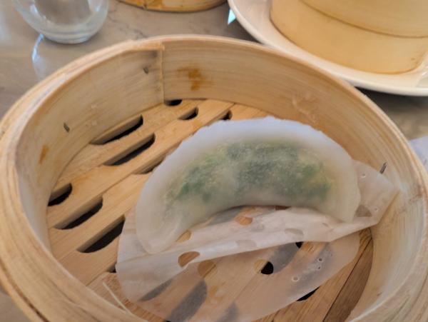 I was too slow to take a picture, pork and chive dumplings in a bamboo basket