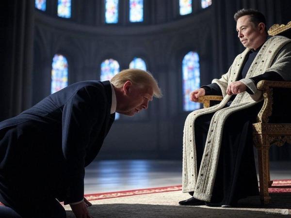 Trump kneeling before King Elon.