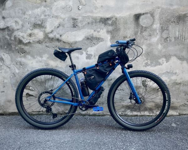 A blue mountain bike