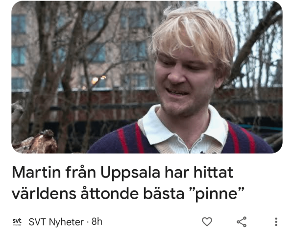 Martin från Uppsala har hittat världens åttonede bästa pinne!