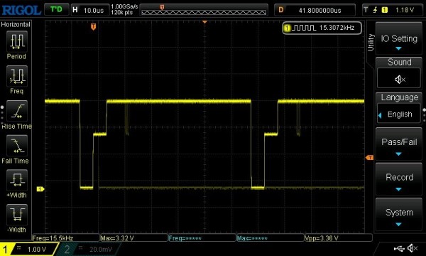 Scope screenshot showing a composite signal with 3.3Vpp!!!!