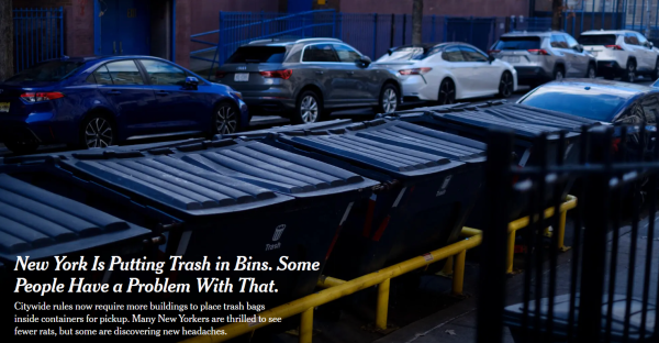 New York Is Putting Trash in Bins. Some People Have a Problem With That.
Citywide rules now require more buildings to place trash bags inside containers for pickup. Many New Yorkers are thrilled to see fewer rats, but some are discovering new headaches.