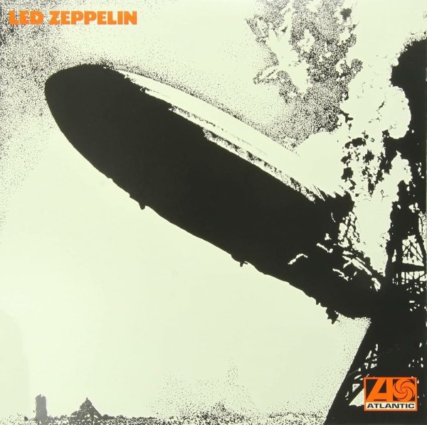 The cover of the band Led Zeppelin’s first album. It has an illustration of a Zepplin. I believe it’s the Hindenburg disaster because it struck a tower and is on fire.