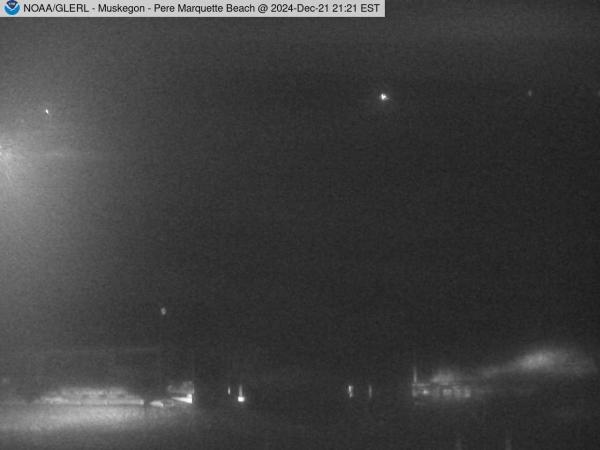 Wide view of Pere Marquette Beach in Muskegon with a beach house in the foreground. // Image captured at: 2024-12-22 02:21:01 UTC (about 12 min. prior to this post) // Current Temp in Muskegon: 19.46 F | -6.97 C // Precip: overcast clouds // Wind: NE at 9.216 mph | 14.83 kph // Humidity: 68%