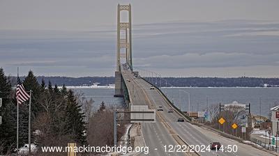 Northeastern view of the Mackinac Bridge traversing the Straits of Mackinac. // Image captured at: 2024-12-22 19:51:34 UTC (about 11 min. prior to this post) // Current Temp in Mackinaw City: 18.27 F | -7.63 C // Precip: broken clouds // Wind: S at 9.484 mph | 15.26 kph // Humidity: 90%