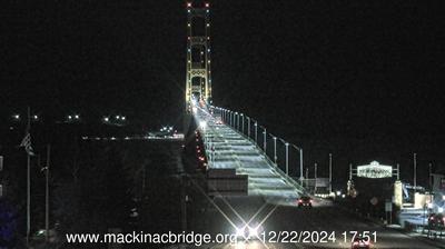 Northeastern view of the Mackinac Bridge traversing the Straits of Mackinac. // Image captured at: 2024-12-22 22:52:15 UTC (about 10 min. prior to this post) // Current Temp in Mackinaw City: 22.27 F | -5.41 C // Precip: broken clouds // Wind: S at 11.341 mph | 18.25 kph // Humidity: 90%