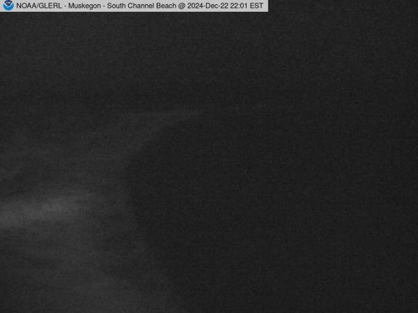 View above South Channel Beach in Muskegon as it meets Lake Michigan. // Image captured at: 2024-12-23 03:01:01 UTC (about 4 min. prior to this post) // Current Temp in Muskegon: 28.22 F | -2.10 C // Precip: broken clouds // Wind: SSE at 12.661 mph | 20.37 kph // Humidity: 75%