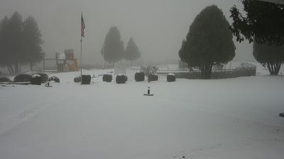 View of a playground and flagpole in foreground that overlooks Sturgeon Bay and Lake Michigan. // Image captured at: 2024-12-25 14:15:34 UTC (about 18 min. prior to this post) // Current Temp in Sturgeon Bay: 17.78 F | -7.90 C // Precip: fog // Wind: W at 3.444 mph | 5.54 kph // Humidity: 93%