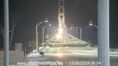 Southwestern view of the Mackinac Bridge traversing the Straits of Mackinac. // Image captured at: 2024-12-26 11:55:02 UTC (about 8 min. prior to this post) // Current Temp in St. Ignace: 28.30 F | -2.06 C // Precip: few clouds // Wind: S at 6.218 mph | 10.00 kph // Humidity: 89%