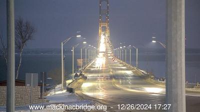 Southwestern view of the Mackinac Bridge traversing the Straits of Mackinac. // Image captured at: 2024-12-26 22:27:39 UTC (about 6 min. prior to this post) // Current Temp in St. Ignace: 35.96 F | 2.20 C // Precip: overcast clouds // Wind: ESE at 5.749 mph | 9.25 kph // Humidity: 91%