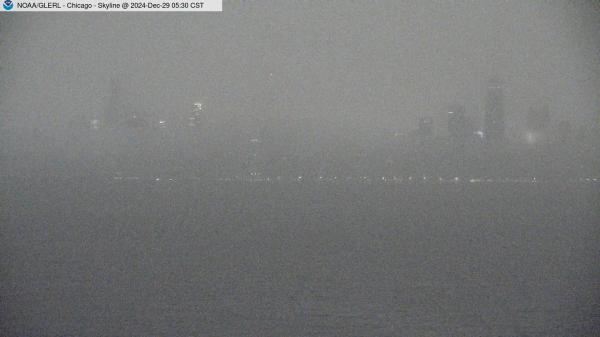 View of Chicago skyline from William E. Dever Crib in Lake Michigan east of North Avenue. // Image captured at: 2024-12-29 11:30:01 UTC (about 5 min. prior to this post) // Current Temp in Chicago: 44.94 F | 7.19 C // Precip: light rain // Wind: ENE at 17.001 mph | 27.3 kph // Humidity: 93%