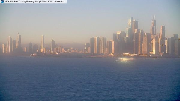 View of Navy Pier in Chicago from William E. Dever Crib in Lake Michigan east of North Avenue. // Image captured at: 2024-12-30 14:00:01 UTC (about 3 min. prior to this post) // Current Temp in Chicago: 32.93 F | .52 C // Precip: clear sky // Wind: W at 1.006 mph | 1.62 kph // Humidity: 93%