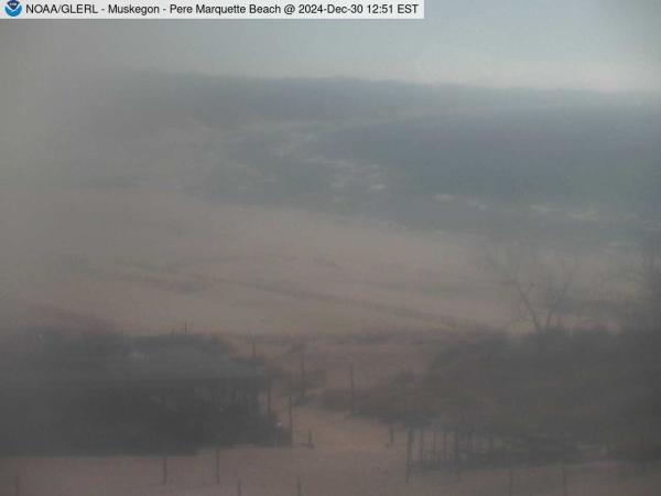 Wide view of Pere Marquette Beach in Muskegon with a beach house in the foreground. // Image captured at: 2024-12-30 17:51:01 UTC (about 12 min. prior to this post) // Current Temp in Muskegon: 43.97 F | 6.65 C // Precip: scattered clouds // Wind: WSW at 2.997 mph | 4.82 kph // Humidity: 76%