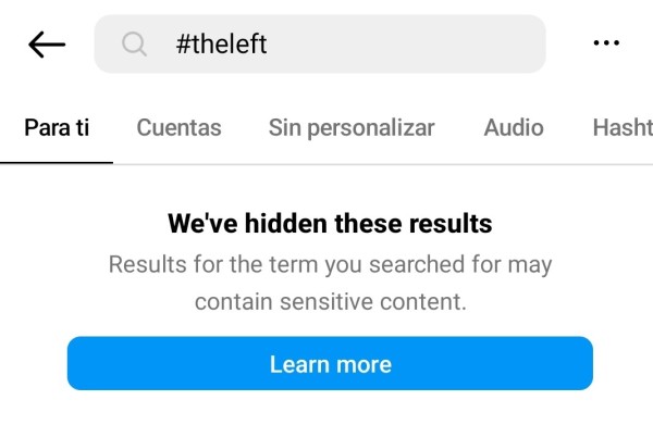 Captura hecha por mi buscando el HT de The Left en Insta