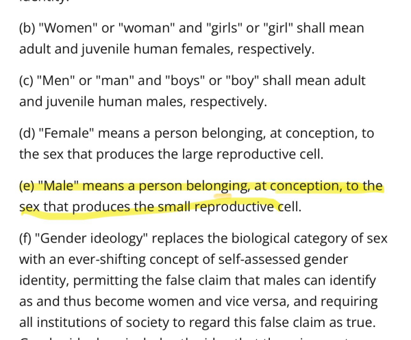 An excerpt of Trump’s executive order which now defines men as male at conception 