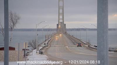 Southwestern view of the Mackinac Bridge traversing the Straits of Mackinac. // Image captured at: 2024-12-21 13:18:21 UTC (about 14 min. prior to this post) // Current Temp in St. Ignace: 3.73 F | -15.71 C // Precip: overcast clouds // Wind: NNE at 14.965 mph | 24.08 kph // Humidity: 85%